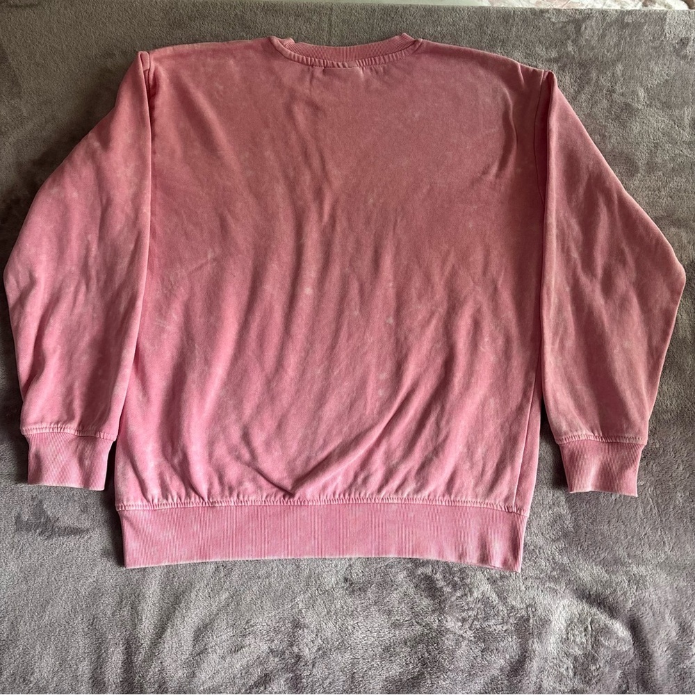 Barbie Pink Acid Wash Glitter Logo Crewneck Sweatshirt Womens Medium - Picture 6 of 6